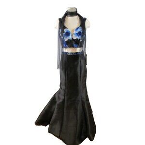 Let’s Fashion Evening Mermaid Gown Black Blue Floral Beaded NWT 3‑Piece Set M